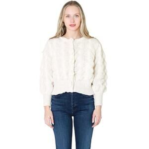 En Creme Flower Button Ivory Cardigan Knit Ballon Sleeve Cottagecore‎ Sweater